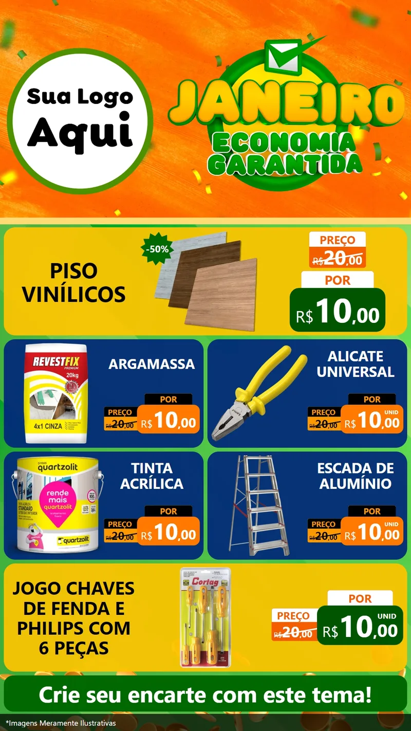 Modelo de TV para TV Vertical com o tema Janeiro - Economia Garantida para Material para Construção