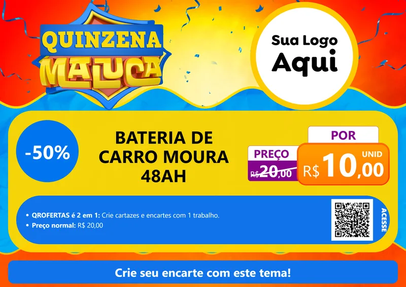Modelo de Cartaz para Cartaz A4 Horizontal com o tema Quinzena Maluca para Baterias Elétricas