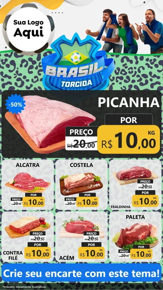 Modelo de Rede Social para Stories com o tema Brasil Torcida - Copa para Açougue