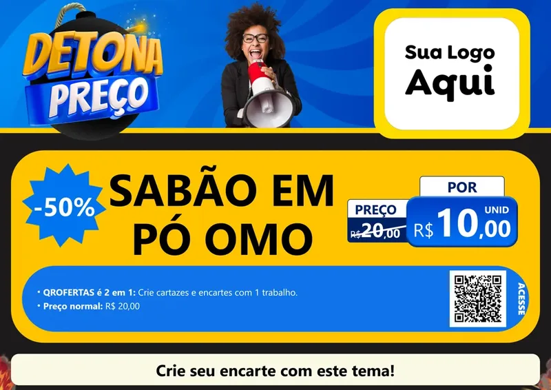 Modelo de Cartaz para Cartaz A4 Horizontal com o tema Detona Preços para Produtos de Limpeza