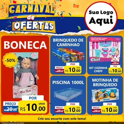 Modelo de Rede Social para Feed Facebook com o tema Carnaval de Ofertas para Brinquedos