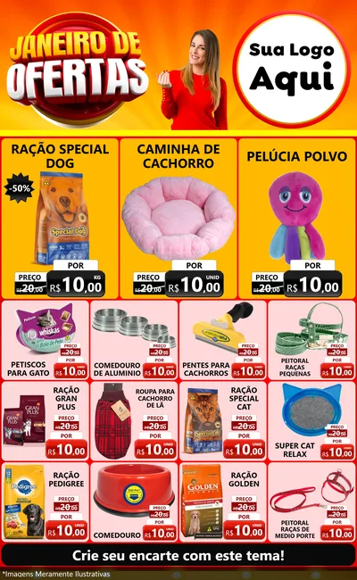 Modelo de Encarte para Encarte Grande com o tema Janeiro de Ofertas para Pet Shop