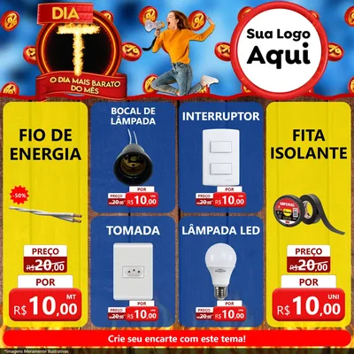 Modelo de Rede Social para Feed Facebook com o tema Dia T - O Dia Mais Barato Do Mês para Materiais Elétricos