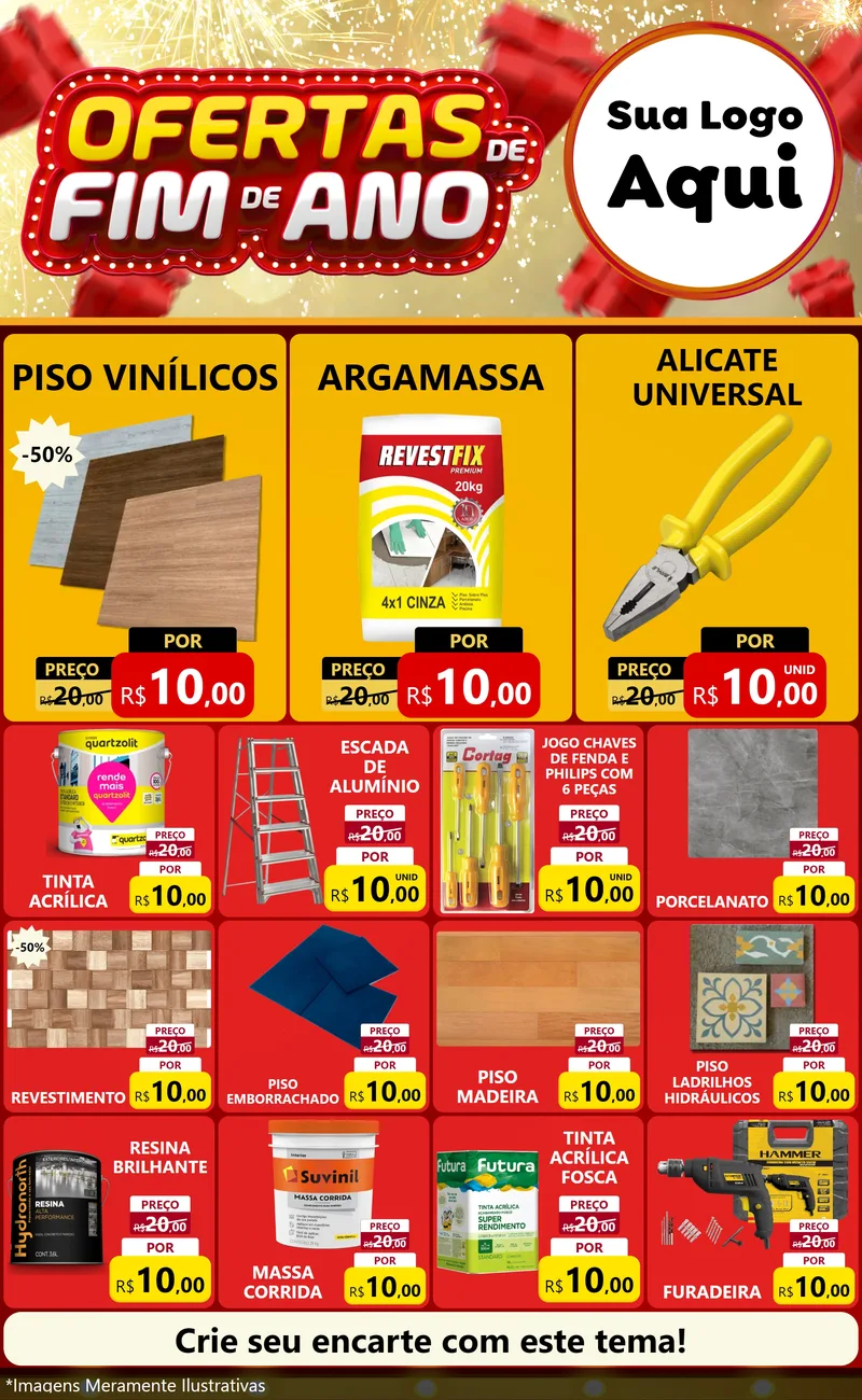 Modelo de Encarte para Encarte Grande com o tema Ofertas de Fim de Ano para Material para Construção