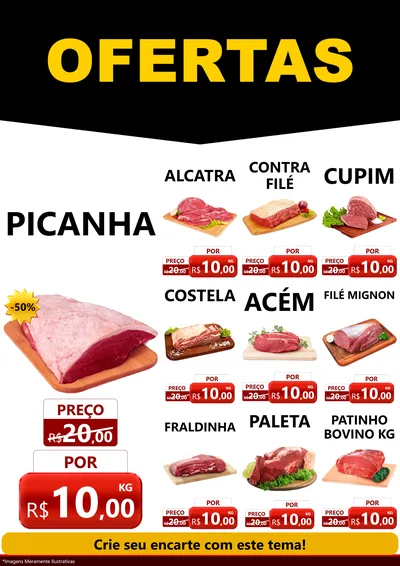 Modelo de Encarte para Encarte A4 Vertical com o tema Ofertas Preto e Vermelho Cartaz para Açougue