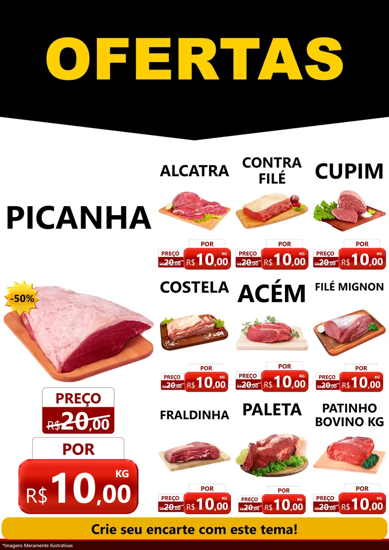Modelo de Encarte para Encarte A4 Vertical com o tema Ofertas Preto e Vermelho Cartaz para Açougue