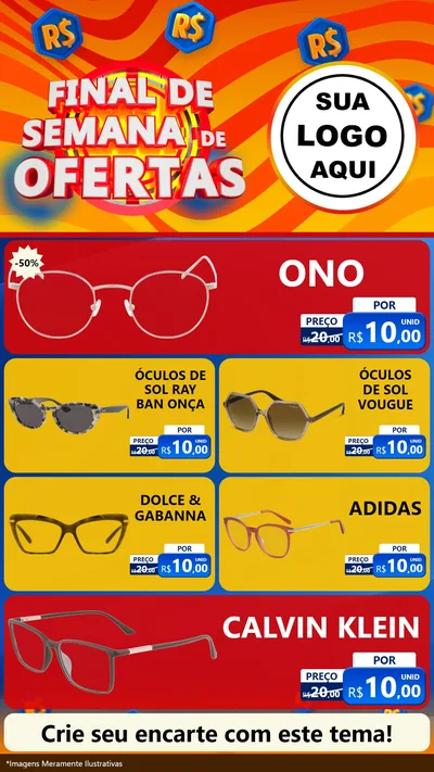 Modelo de TV para TV Vertical com o tema Final de Semana de Ofertas para Óticas