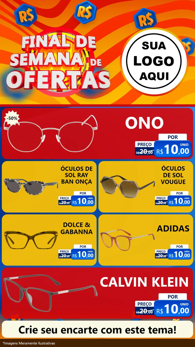 Modelo de TV para TV Vertical com o tema Final de Semana de Ofertas para Óticas