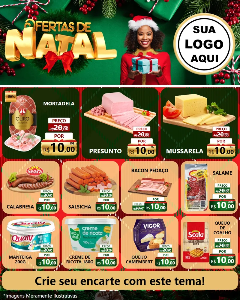 Modelo de Rede Social para Feed Instagram com o tema Ofertas de Natal para Frios e Laticínios
