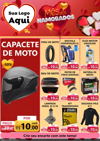Modelo de Encarte para Encarte A4 Vertical com o tema Mês dos Namorados para Moto peças