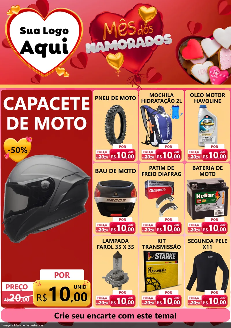 Modelo de Encarte para Encarte A4 Vertical com o tema Mês dos Namorados para Moto peças