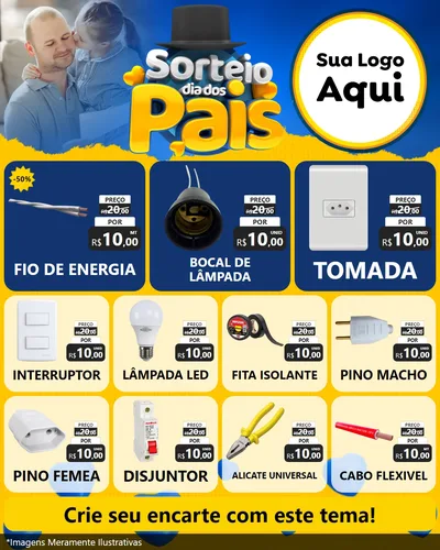 Modelo de Rede Social para Feed Instagram com o tema Sorteio Dia Dos Pais para Materiais Elétricos