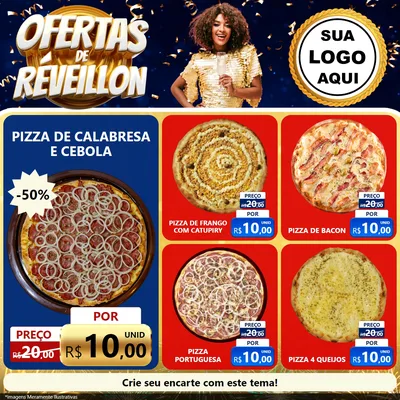 Modelo de Rede Social para Feed Facebook com o tema Ofertas de Réveillon para Pizzaria
