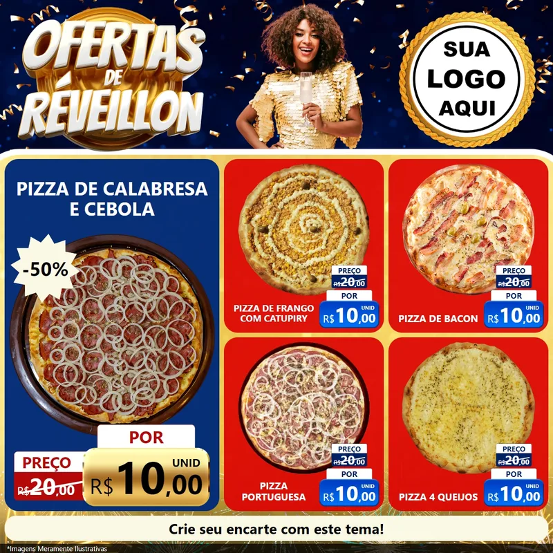 Modelo de Rede Social para Feed Facebook com o tema Ofertas de Réveillon para Pizzaria