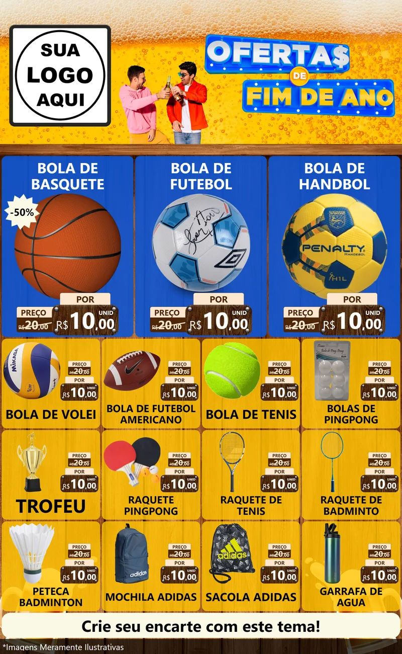 Modelo de Encarte para Encarte Grande com o tema Ofertas de Fim de Ano para Artigos Esportivos