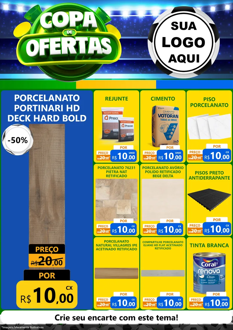 Modelo de Encarte para Encarte A4 Vertical com o tema Copa de Ofertas para Pisos e revestimentos
