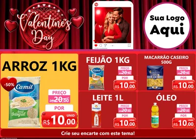 Modelo de Encarte para Encarte A4 Horizontal com o tema Valentine's Day para Supermercado