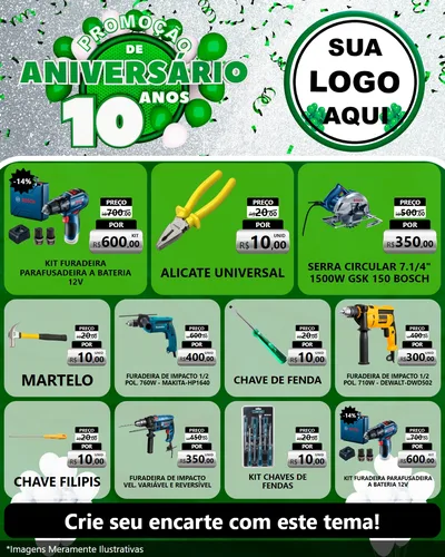 Modelo de Rede Social para Feed Instagram com o tema Promoção de Aniversário - 10 Anos para Maquinas e Ferramentas