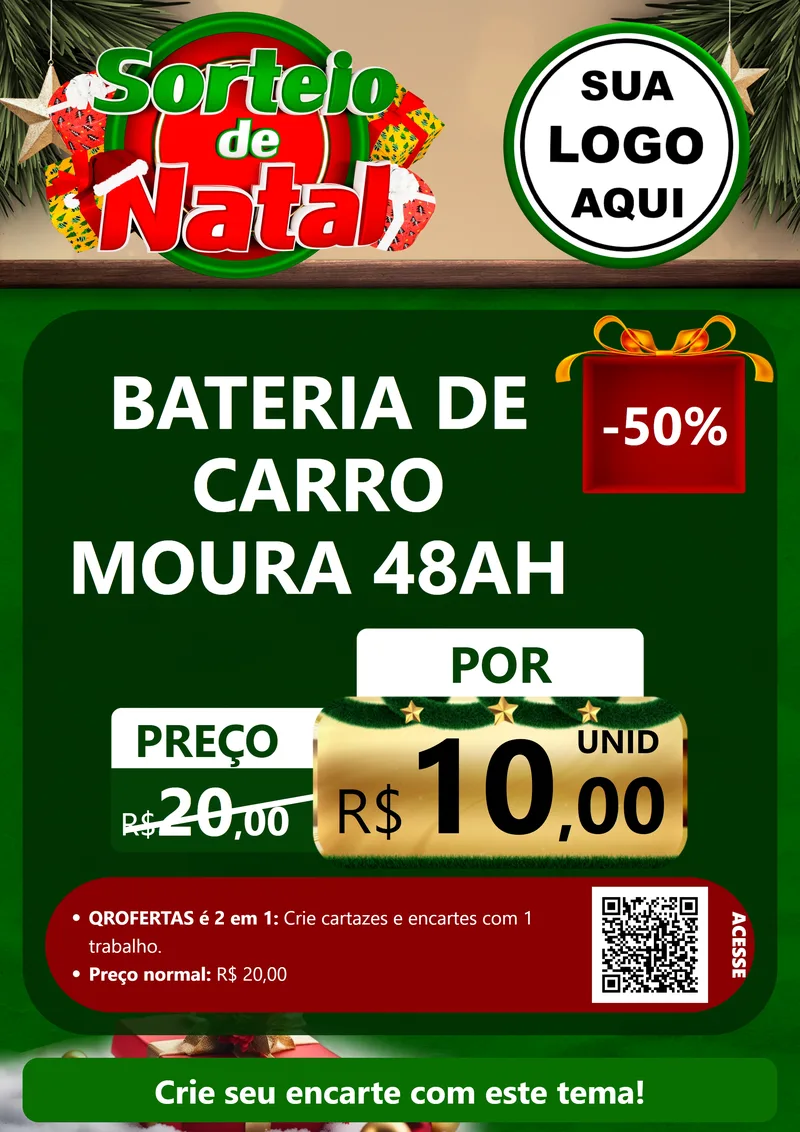 Modelo de Cartaz para Cartaz A4 Vertical com o tema Sorteio de Natal para Baterias Elétricas