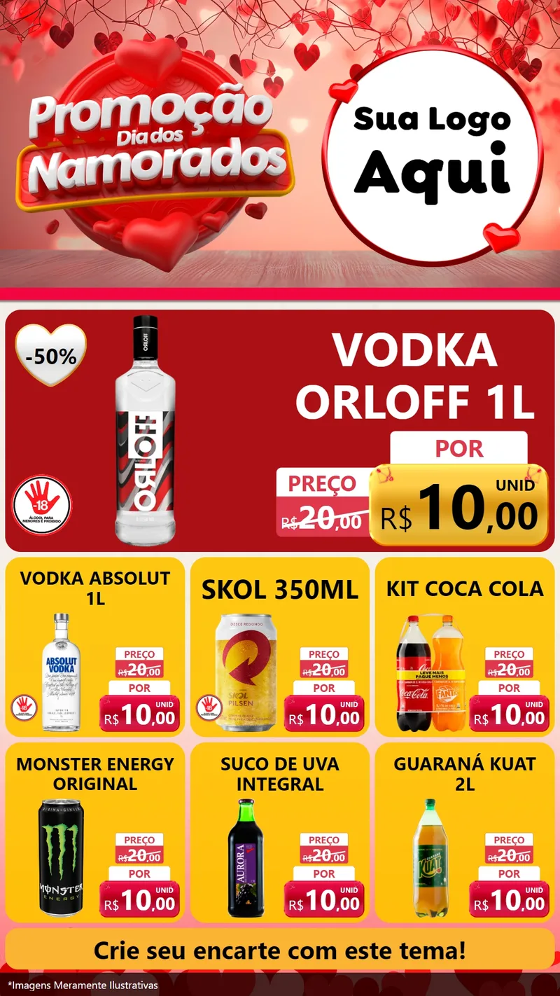 Modelo de Rede Social para Stories com o tema Promoção Dia dos Namorados para Distribuidora de bebidas