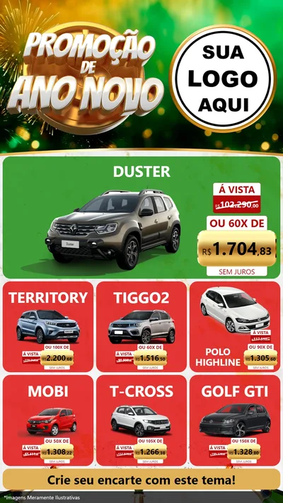 Modelo de Rede Social para Stories com o tema Promoção de Ano Novo para Concessionaria de Carros