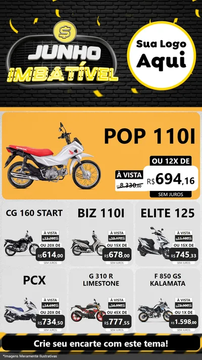 Modelo de Rede Social para Stories com o tema Junho Imbatível para Concessionaria de Motos