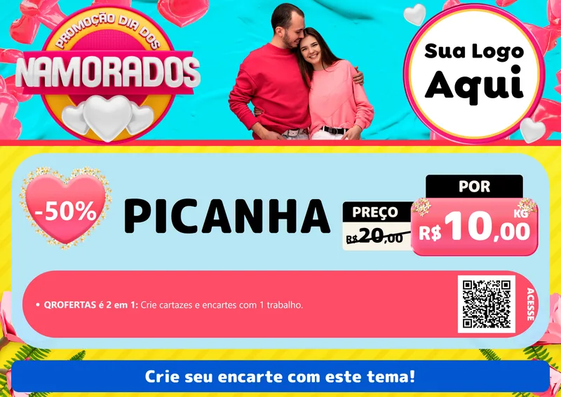 Modelo de Cartaz para Cartaz A4 Horizontal com o tema Promoção Dia dos Namorados para Açougue
