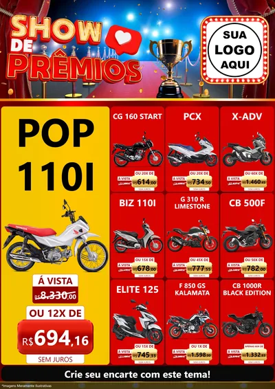 Modelo de Encarte para Encarte A4 Vertical com o tema Show de Prêmios para Concessionaria de Motos