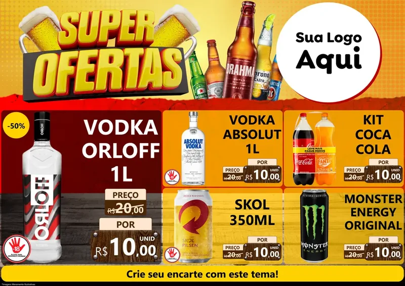 Modelo de Encarte para Encarte A4 Horizontal com o tema Super Ofertas para Distribuidora de bebidas