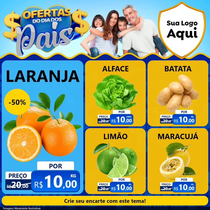 Modelo de Rede Social para Feed Facebook com o tema Ofertas do Dia dos Pais para Hortifrúti