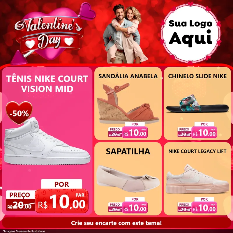 Modelo de Rede Social para Feed Facebook com o tema Valentine's Day para Calçados
