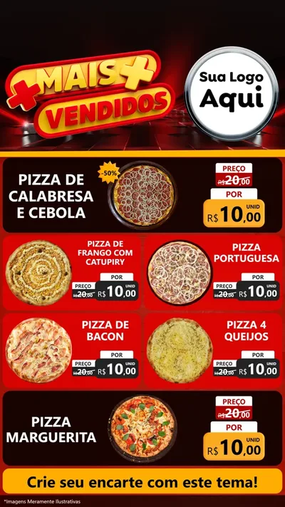 Modelo de TV para TV Vertical com o tema Mais Vendidos para Pizzaria