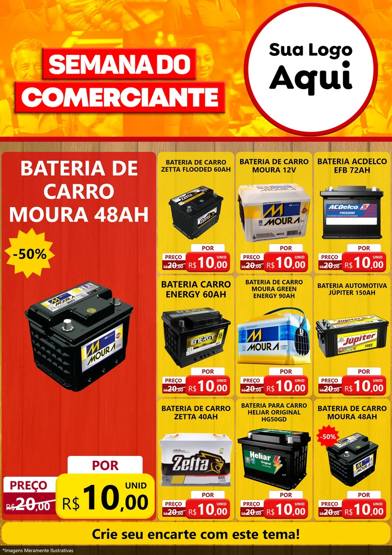 Modelo de Encarte para Encarte A4 Vertical com o tema Semana do Comerciante para Baterias Elétricas