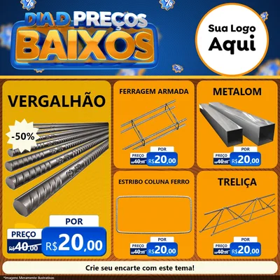 Modelo de Rede Social para Feed Facebook com o tema Dia D Preço Baixo para Ferragens