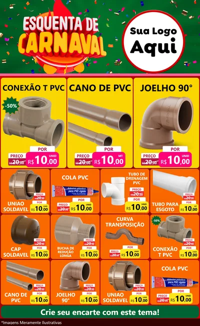 Modelo de Encarte para Encarte Grande com o tema Esquenta de Carnaval para Tubos e conexões