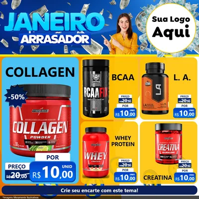 Modelo de Rede Social para Feed Facebook com o tema Janeiro Arrasador para Suplementos alimentares