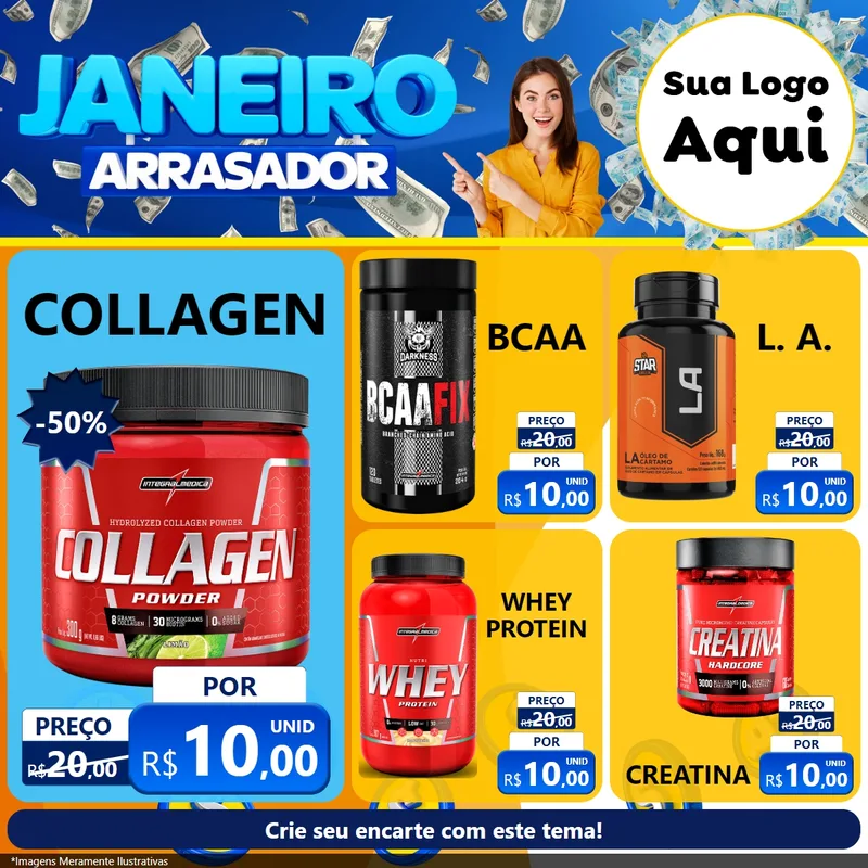 Modelo de Rede Social para Feed Facebook com o tema Janeiro Arrasador para Suplementos alimentares