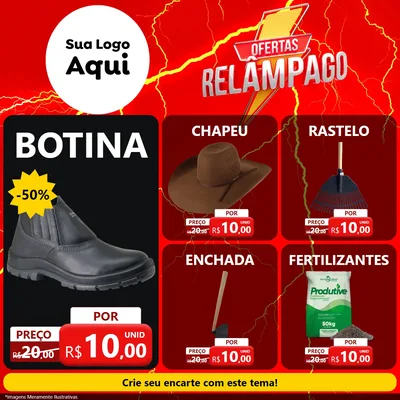 Modelo de Rede Social para Feed Facebook com o tema Ofertas Relâmpago para Agropecuária