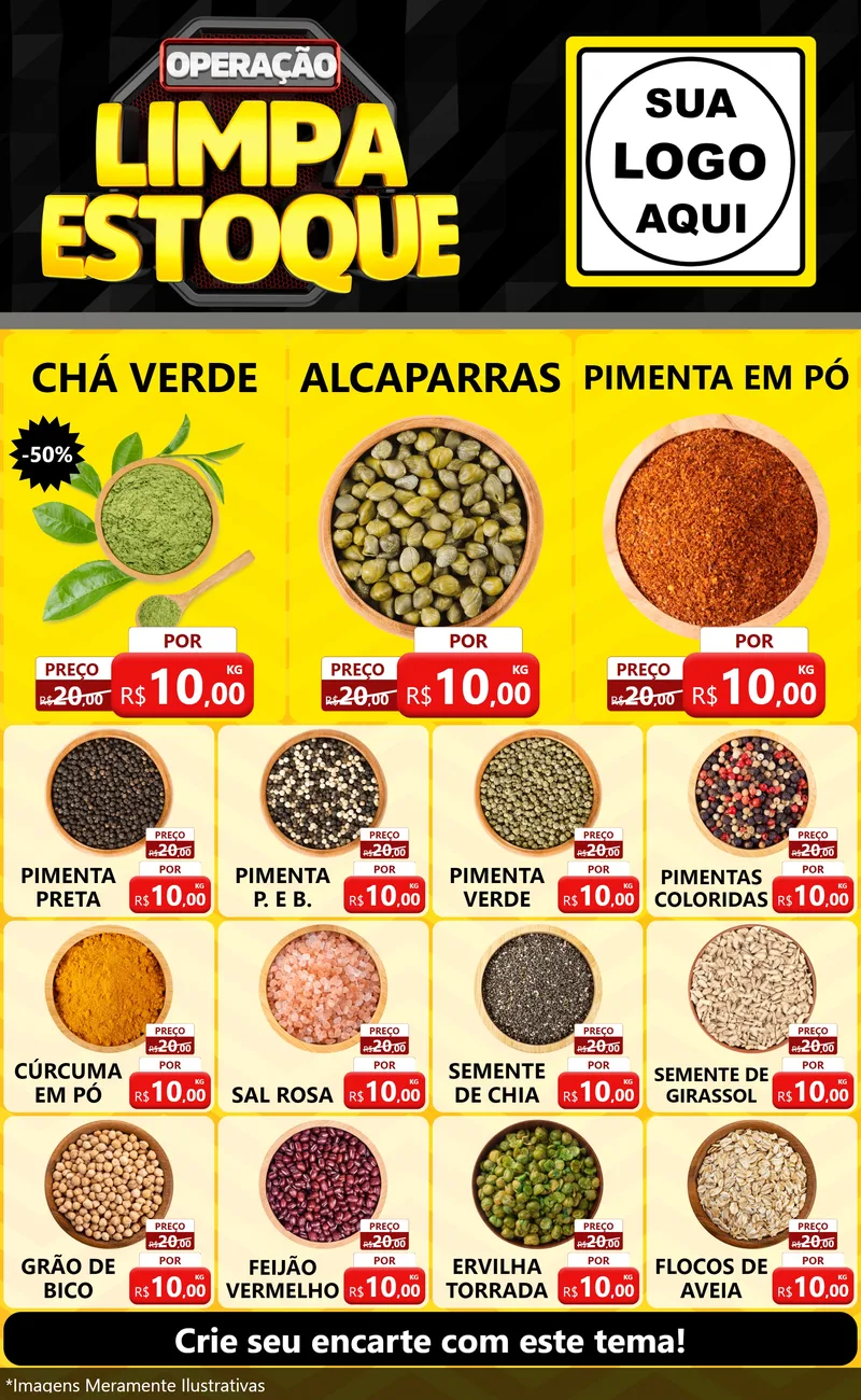 Modelo de Encarte para Encarte Grande com o tema Operação Limpa Estoque para Produtos Naturais