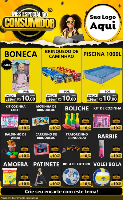 Modelo de Encarte para Encarte Grande com o tema Mês Especial do Consumidor para Brinquedos