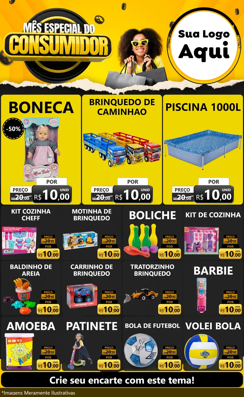 Modelo de Encarte para Encarte Grande com o tema Mês Especial do Consumidor para Brinquedos
