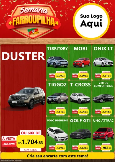 Modelo de Encarte para Encarte A4 Vertical com o tema Semana Farroupilha para Concessionaria de Carros