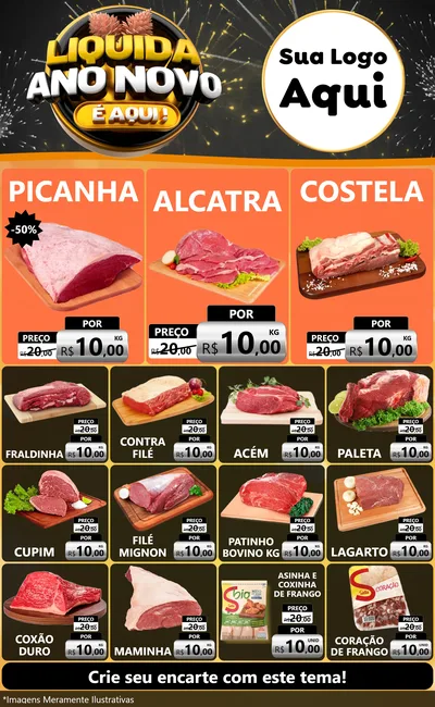 Modelo de Encarte para Encarte Grande com o tema Liquida Ano Novo É Aqui! para Açougue