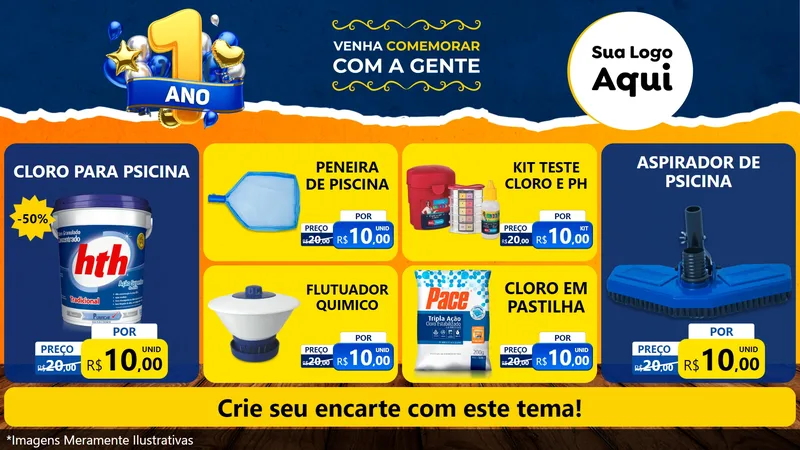 Modelo de TV para TV Horizontal com o tema Um Ano de Aniversário para Produtos para Piscina