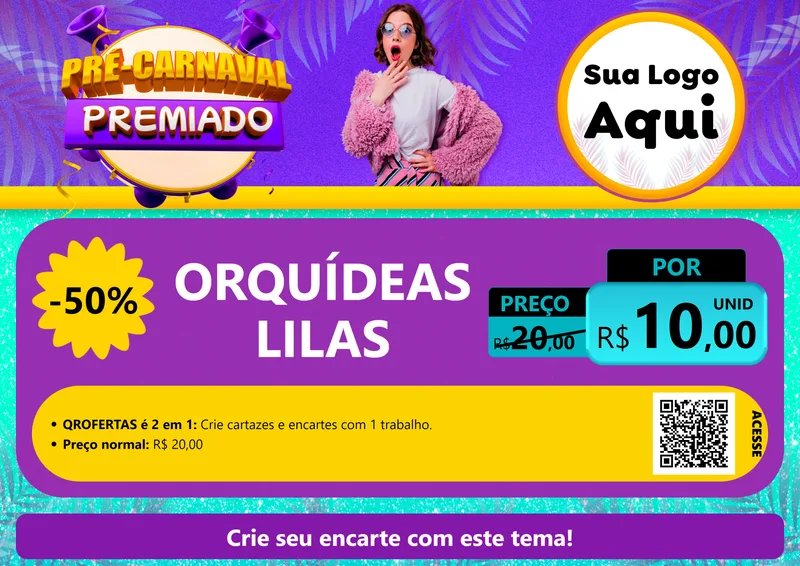 Modelo de Cartaz para Cartaz A4 Horizontal com o tema Pré-Carnaval Premiado para Floricultura e jardim