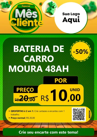 Modelo de Cartaz para Cartaz A4 Vertical com o tema Especial Mês do Cliente para Baterias Elétricas