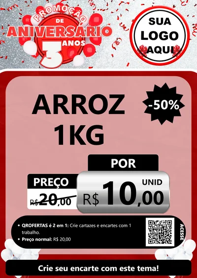 Modelo de Cartaz para Cartaz A4 Vertical com o tema Promoção de Aniversário - 3 Anos para Supermercado