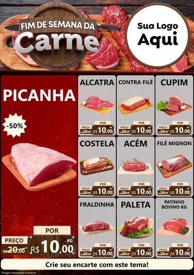 Modelo de Encarte para Encarte A4 Vertical com o tema Fim de Semana da Carne para Açougue