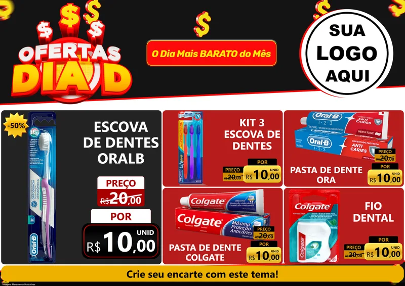 Modelo de Encarte para Encarte A4 Horizontal com o tema Ofertas Dia D para Higiene Pessoal