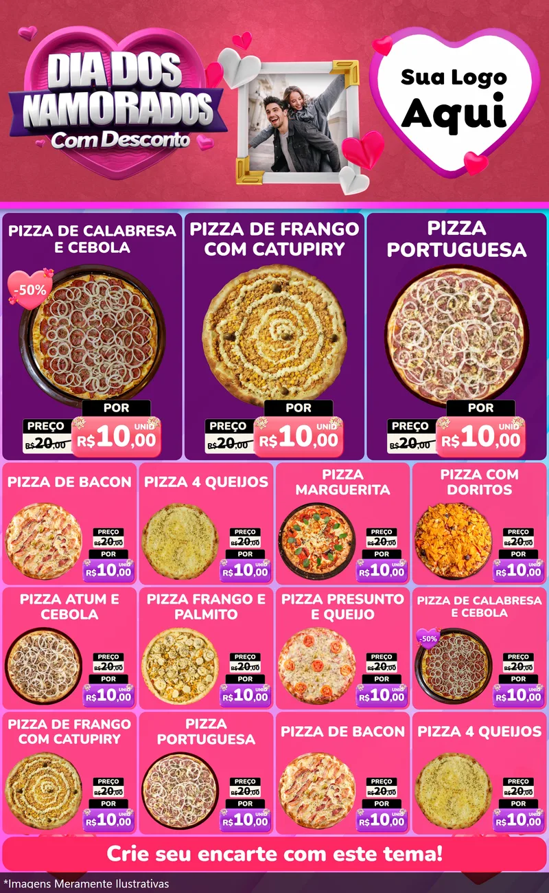 Modelo de Encarte para Encarte Grande com o tema Dia Dos Namorados Com Desconto para Pizzaria